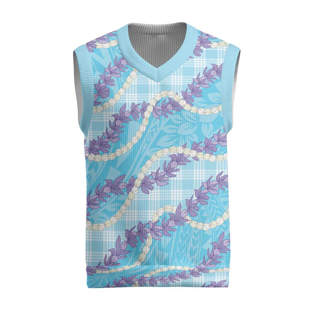 Blue Hawaii Palaka Honohono Pikake Christmas Knitted V-Neck Vest Hawaiian Orchid Lei Polynesian Pattern - Polynesian Pride