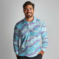 Blue Hawaii Palaka Honohono Pikake Long Sleeve Polo Shirt Hawaiian Orchid Lei Polynesian Pattern - Polynesian Pride