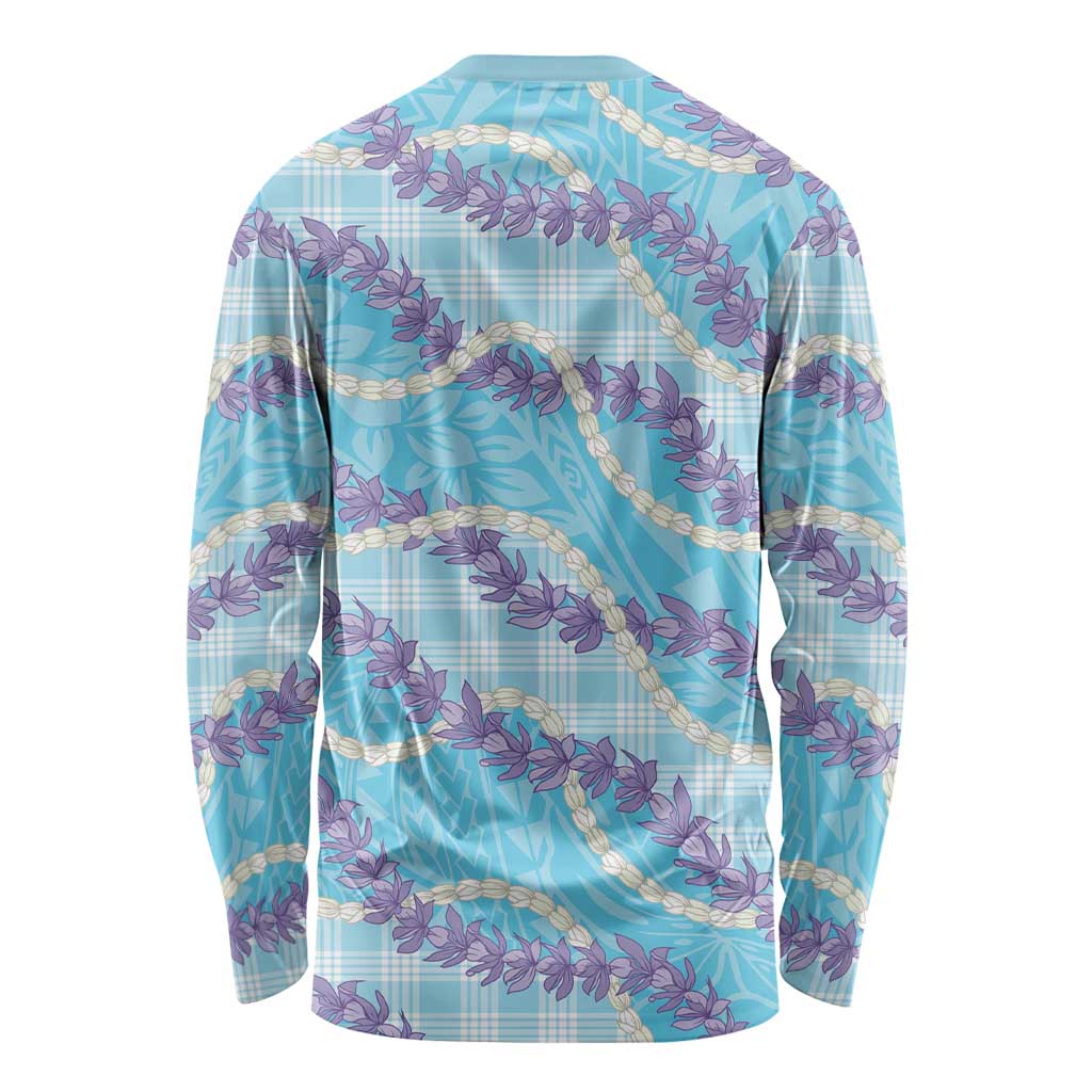 Blue Hawaii Palaka Honohono Pikake Long Sleeve Shirt Hawaiian Orchid Lei Polynesian Pattern - Polynesian Pride