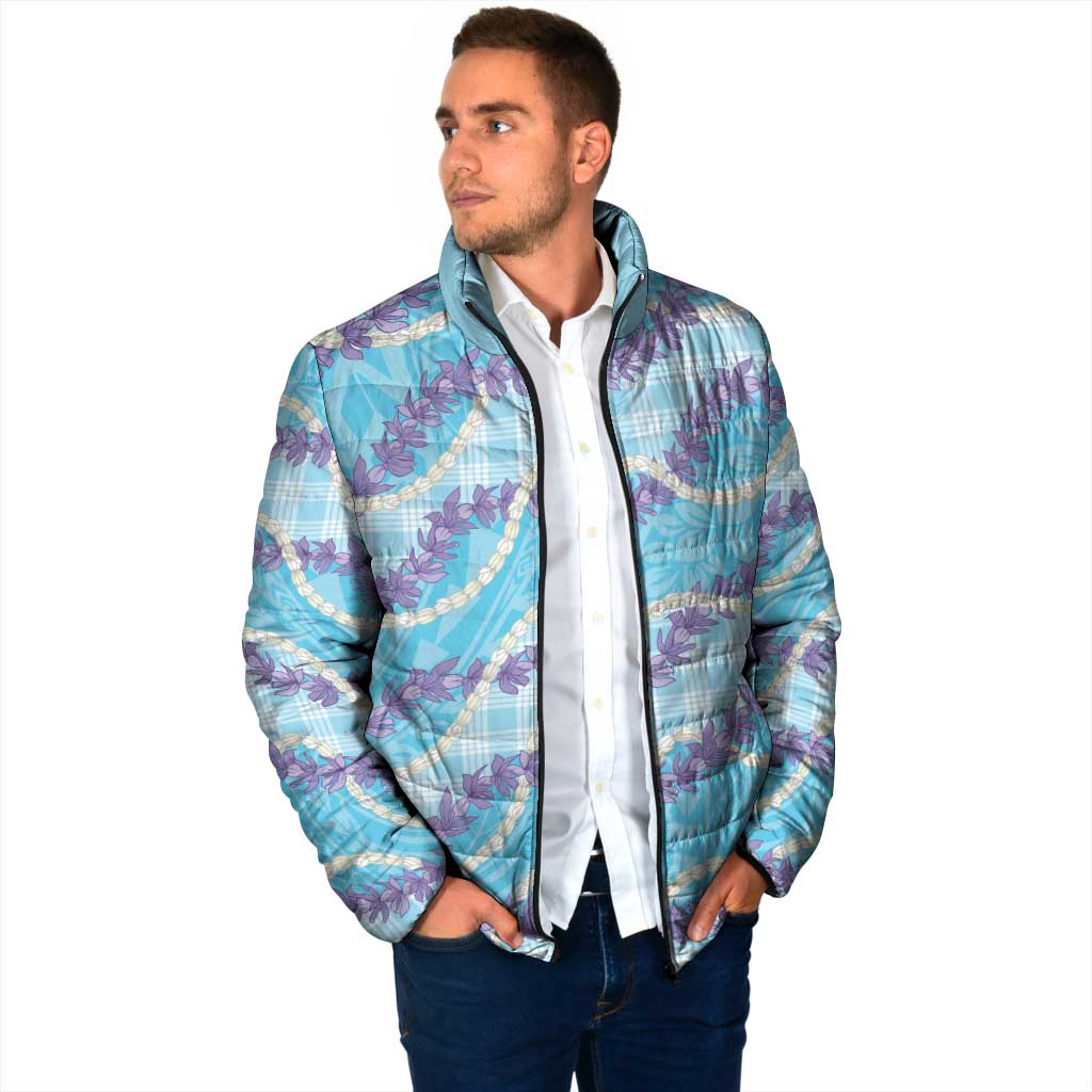 Blue Hawaii Palaka Honohono Pikake Padded Jacket Hawaiian Orchid Lei Polynesian Pattern - Polynesian Pride