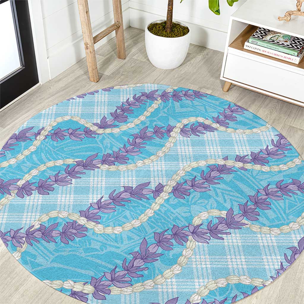 Blue Hawaii Palaka Honohono Pikake Round Carpet Hawaiian Orchid Lei Polynesian Pattern - Polynesian Pride