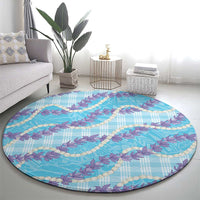 Blue Hawaii Palaka Honohono Pikake Round Carpet Hawaiian Orchid Lei Polynesian Pattern - Polynesian Pride