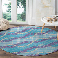 Blue Hawaii Palaka Honohono Pikake Round Carpet Hawaiian Orchid Lei Polynesian Pattern - Polynesian Pride