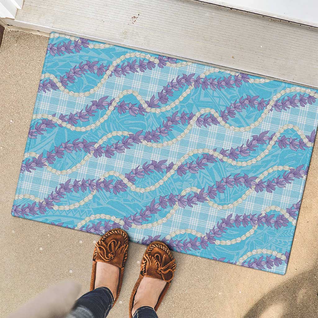 Blue Hawaii Palaka Honohono Pikake Rubber Doormat Hawaiian Orchid Lei Polynesian Pattern - Polynesian Pride