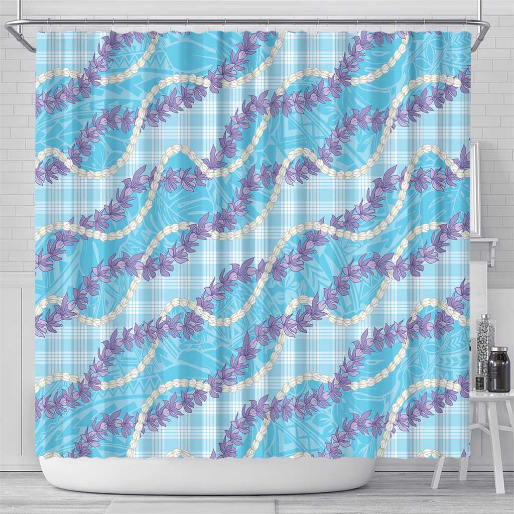 Blue Hawaii Palaka Honohono Pikake Shower Curtain Hawaiian Orchid Lei Polynesian Pattern - Polynesian Pride