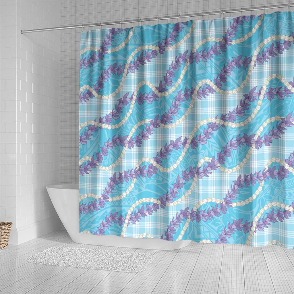 Blue Hawaii Palaka Honohono Pikake Shower Curtain Hawaiian Orchid Lei Polynesian Pattern - Polynesian Pride