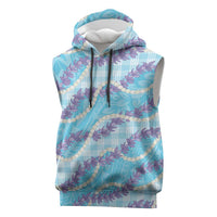 Blue Hawaii Palaka Honohono Pikake Sleeveless Hoodie Hawaiian Orchid Lei Polynesian Pattern - Polynesian Pride