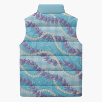 Blue Hawaii Palaka Honohono Pikake Sleeveless Puffer Jacket Hawaiian Orchid Lei Polynesian Pattern - Polynesian Pride