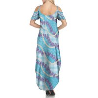 Blue Hawaii Palaka Honohono Pikake Summer Maxi Dress Hawaiian Orchid Lei Polynesian Pattern - Polynesian Pride