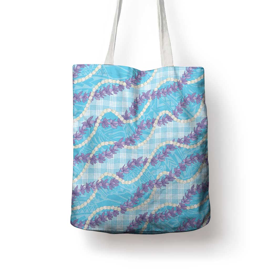 Blue Hawaii Palaka Honohono Pikake Tote Bag Hawaiian Orchid Lei Polynesian Pattern - Polynesian Pride