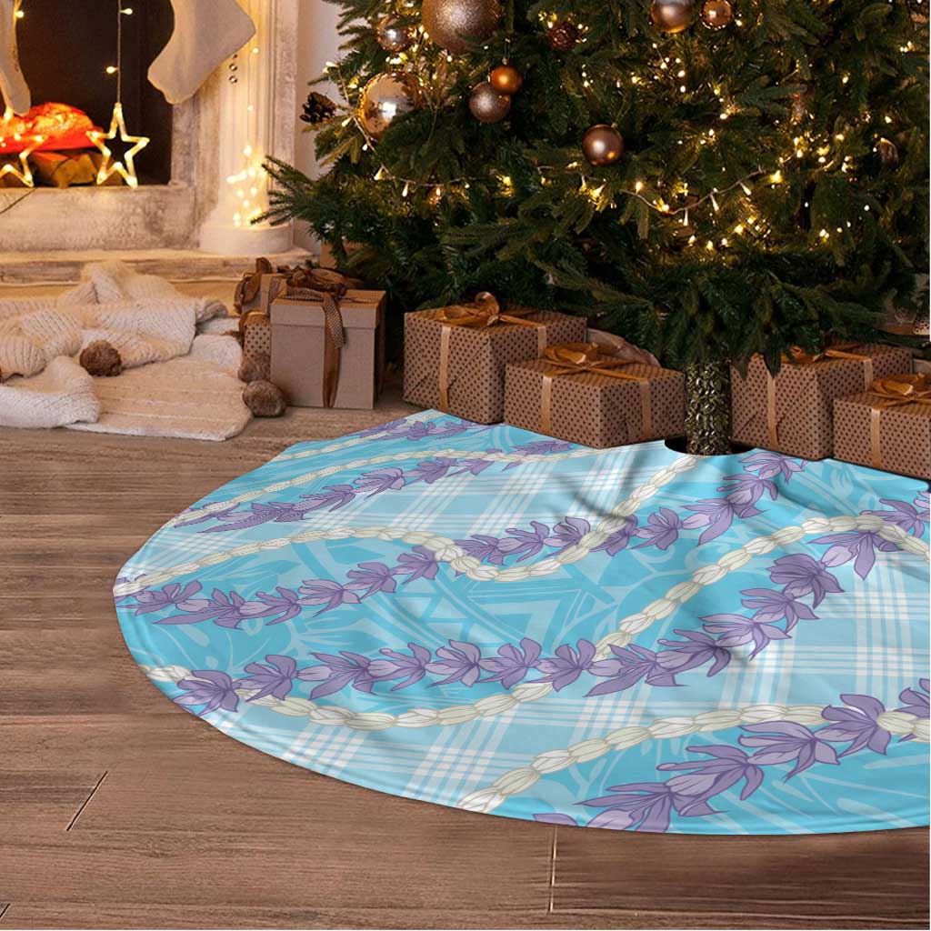 Blue Hawaii Palaka Honohono Pikake Tree Skirt Hawaiian Orchid Lei Polynesian Pattern - Polynesian Pride