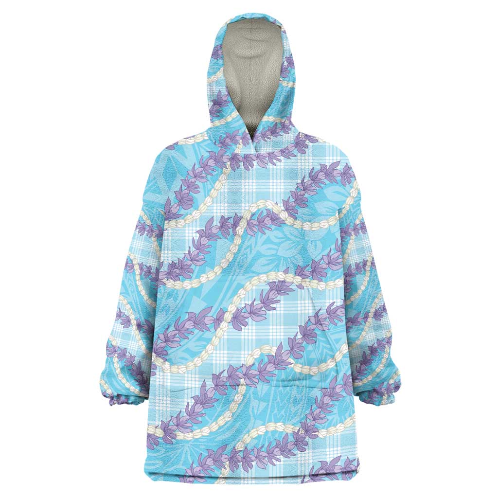 Blue Hawaii Palaka Honohono Pikake Wearable Blanket Hoodie Hawaiian Orchid Lei Polynesian Pattern - Polynesian Pride