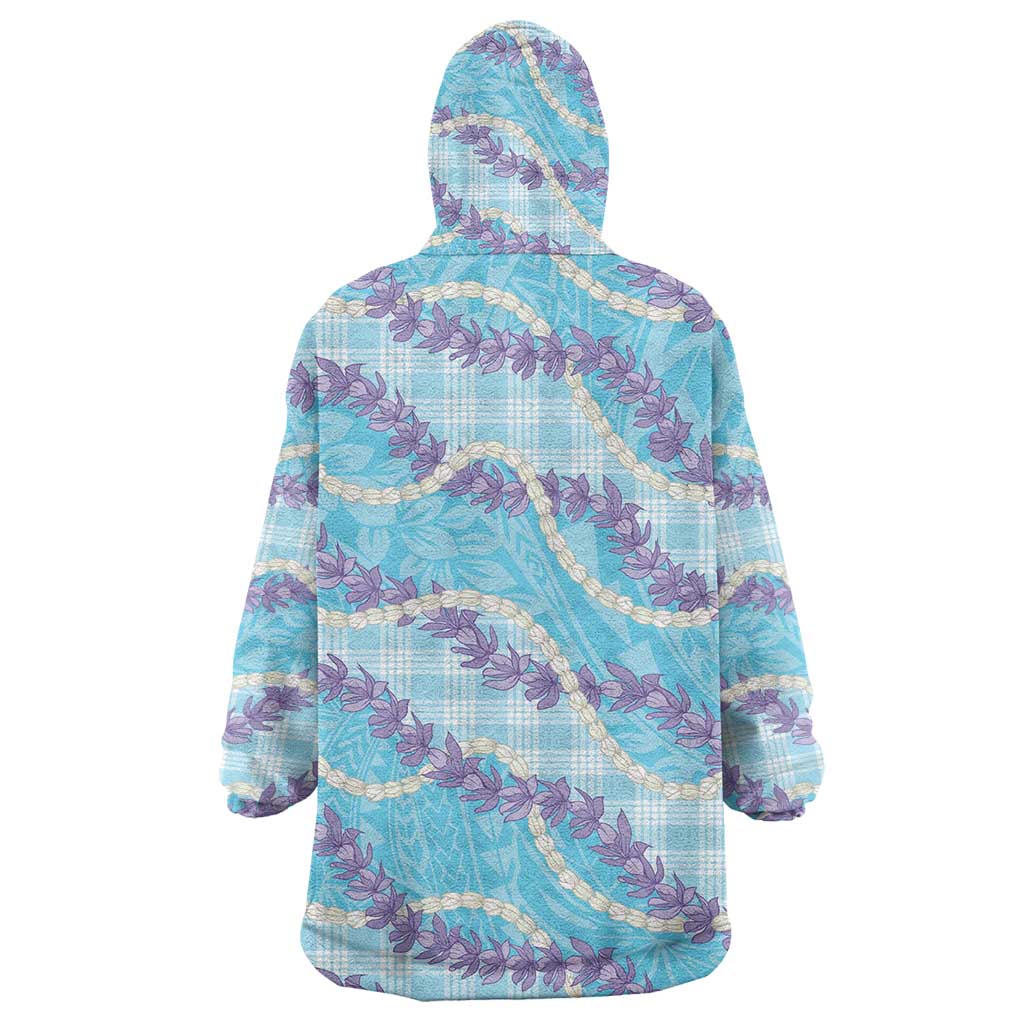 Blue Hawaii Palaka Honohono Pikake Wearable Blanket Hoodie Hawaiian Orchid Lei Polynesian Pattern - Polynesian Pride