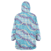 Blue Hawaii Palaka Honohono Pikake Wearable Blanket Hoodie Hawaiian Orchid Lei Polynesian Pattern - Polynesian Pride
