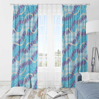 Blue Hawaii Palaka Honohono Pikake Window Curtain Hawaiian Orchid Lei Polynesian Pattern - Polynesian Pride