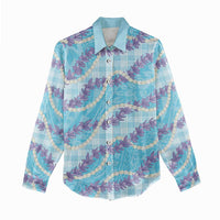 Blue Hawaii Palaka Honohono Pikake Women Casual Shirt Hawaiian Orchid Lei Polynesian Pattern - Polynesian Pride