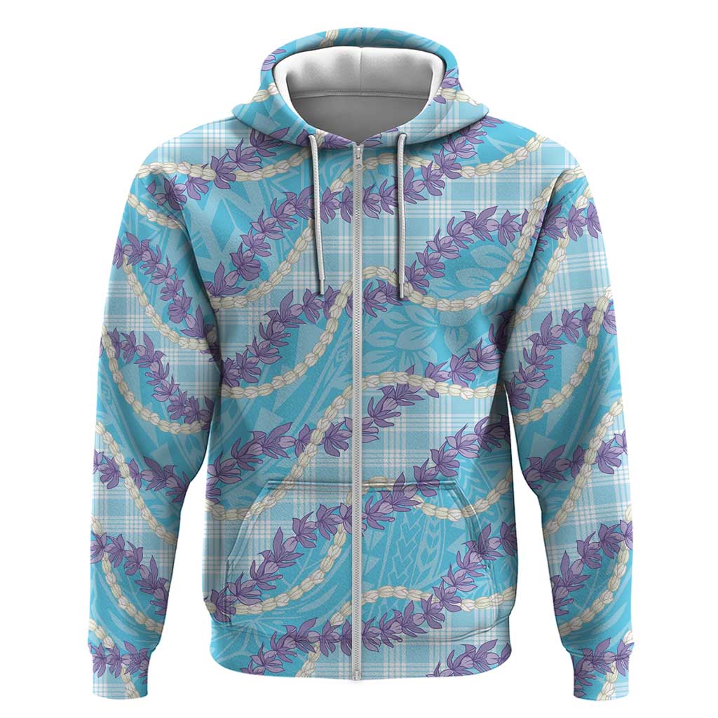 Blue Hawaii Palaka Honohono Pikake Zip Hoodie Hawaiian Orchid Lei Polynesian Pattern - Polynesian Pride