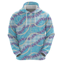 Blue Hawaii Palaka Honohono Pikake Zip Hoodie Hawaiian Orchid Lei Polynesian Pattern - Polynesian Pride