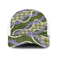 Green Hawaii Palaka Honohono Pikake Baseball Net Cap Hawaiian Orchid Lei Polynesian Pattern - Polynesian Pride