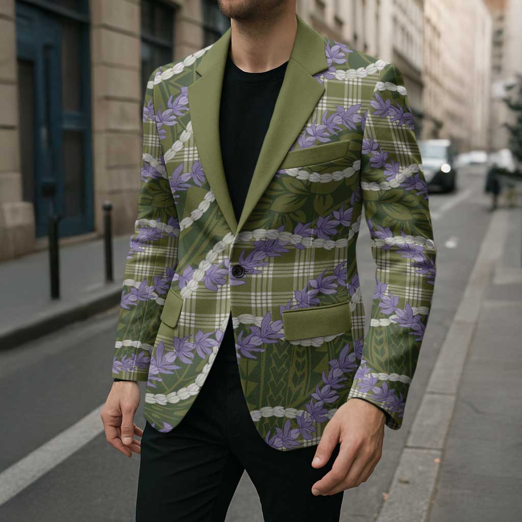 Green Hawaii Palaka Honohono Pikake Blazer Hawaiian Orchid Lei Polynesian Pattern - Polynesian Pride