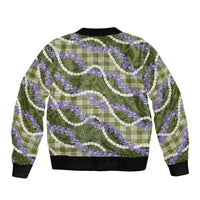 Green Hawaii Palaka Honohono Pikake Bomber Jacket Hawaiian Orchid Lei Polynesian Pattern - Polynesian Pride