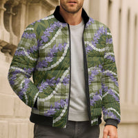 Green Hawaii Palaka Honohono Pikake Bomber Puffer Jacket Hawaiian Orchid Lei Polynesian Pattern - Polynesian Pride