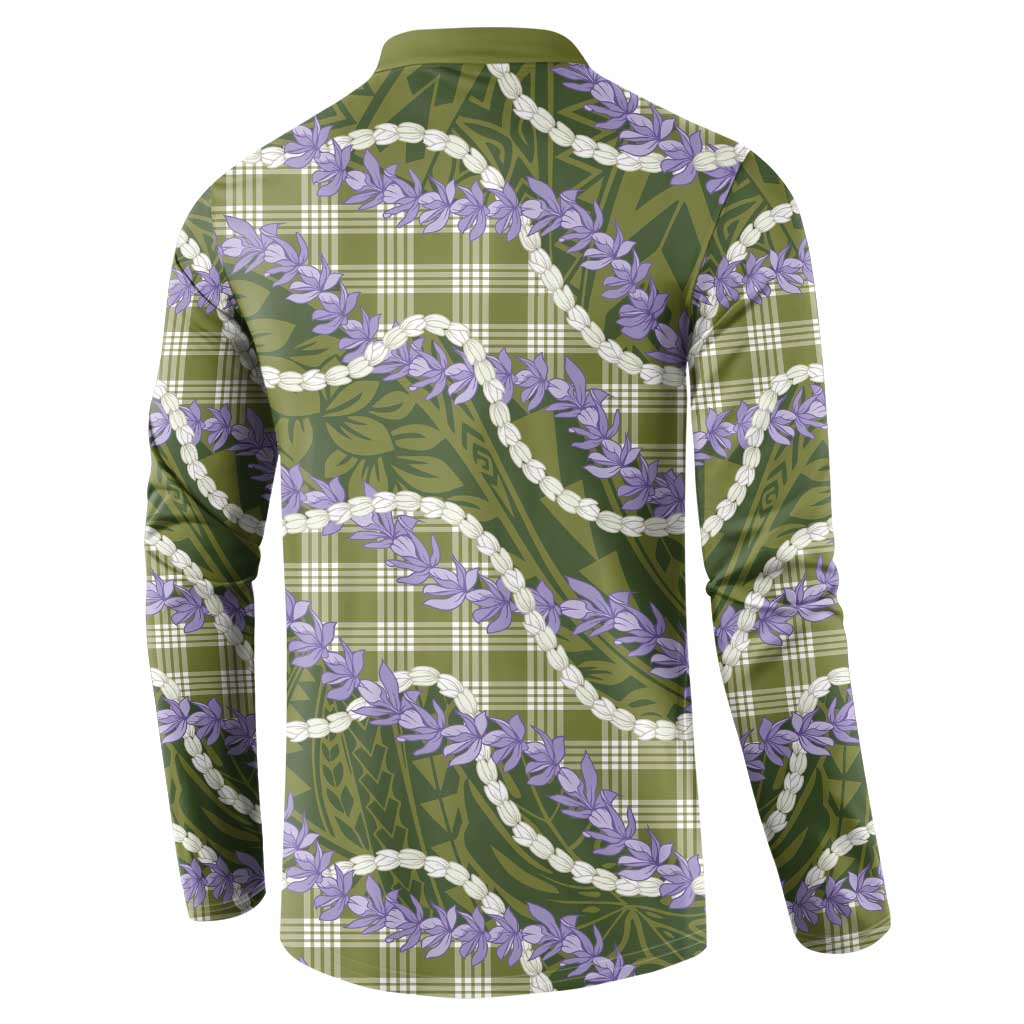 Green Hawaii Palaka Honohono Pikake Button Sweatshirt Hawaiian Orchid Lei Polynesian Pattern - Polynesian Pride
