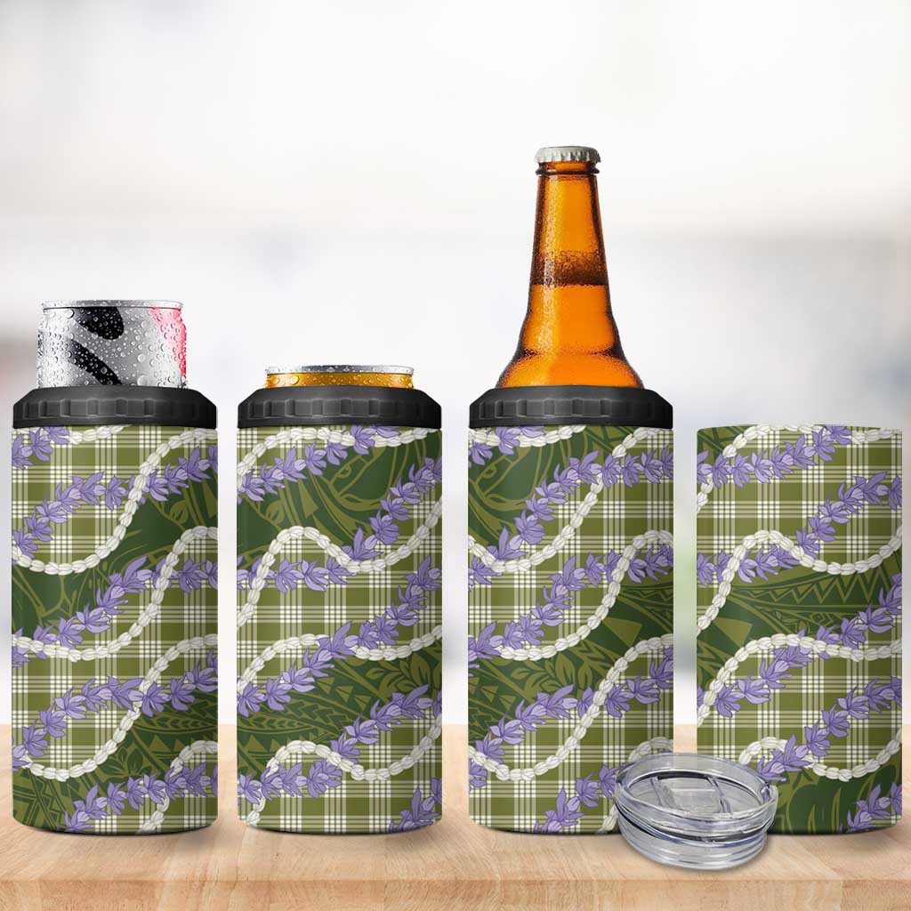 Green Hawaii Palaka Honohono Pikake 4 in 1 Can Cooler Tumbler Hawaiian Orchid Lei Polynesian Pattern - Polynesian Pride
