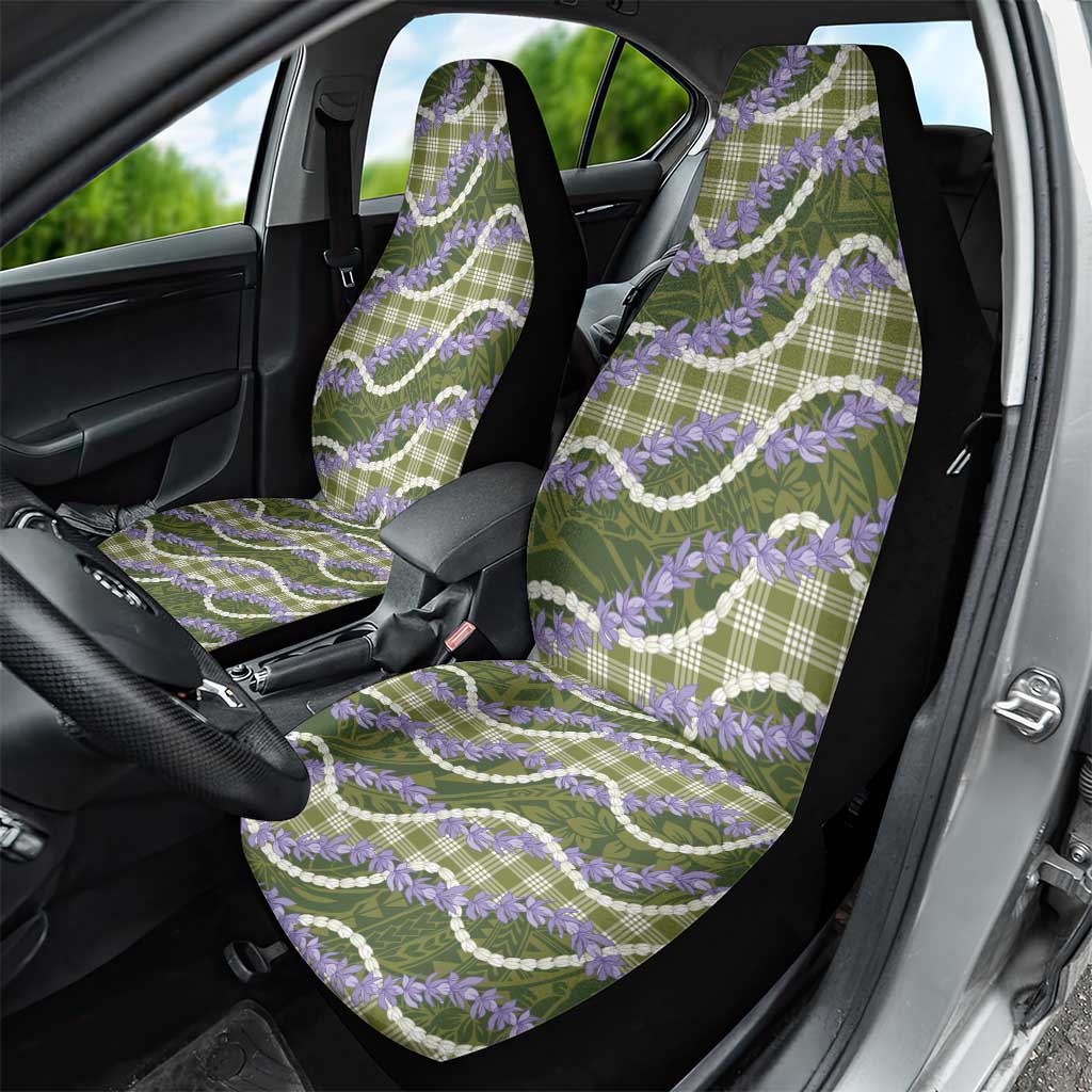 Green Hawaii Palaka Honohono Pikake Car Seat Cover Hawaiian Orchid Lei Polynesian Pattern - Polynesian Pride