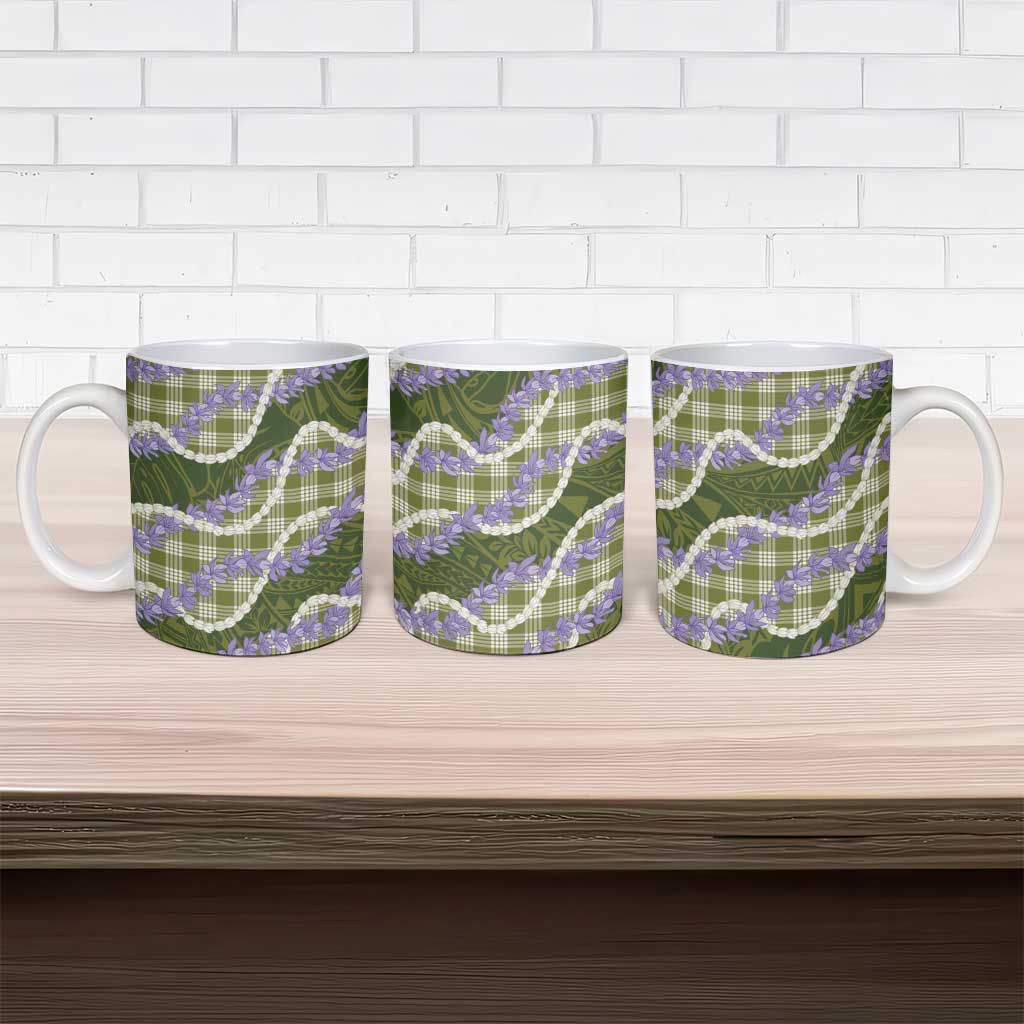 Green Hawaii Palaka Honohono Pikake Ceramic Mug Hawaiian Orchid Lei Polynesian Pattern - Polynesian Pride