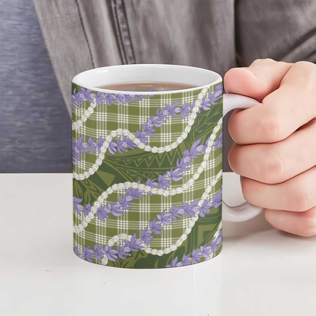 Green Hawaii Palaka Honohono Pikake Ceramic Mug Hawaiian Orchid Lei Polynesian Pattern - Polynesian Pride