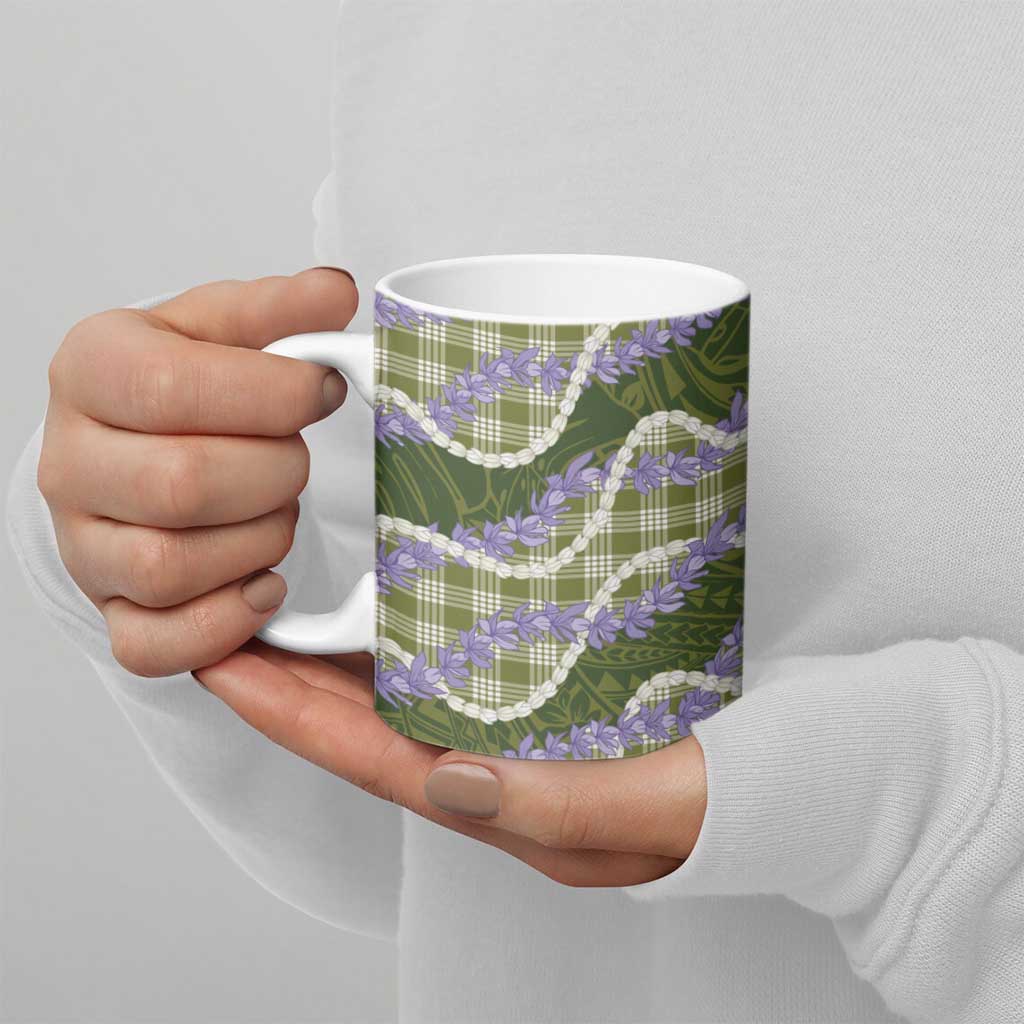 Green Hawaii Palaka Honohono Pikake Ceramic Mug Hawaiian Orchid Lei Polynesian Pattern - Polynesian Pride