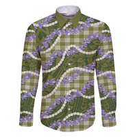 Green Hawaii Palaka Honohono Pikake Family Matching Long Sleeve Bodycon Dress and Hawaiian Shirt Hawaiian Orchid Lei Polynesian Pattern - Polynesian Pride