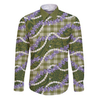 Green Hawaii Palaka Honohono Pikake Family Matching Off The Shoulder Long Sleeve Dress and Hawaiian Shirt Hawaiian Orchid Lei Polynesian Pattern - Polynesian Pride