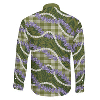Green Hawaii Palaka Honohono Pikake Family Matching Off Shoulder Maxi Dress and Hawaiian Shirt Hawaiian Orchid Lei Polynesian Pattern LT14 - Polynesian Pride
