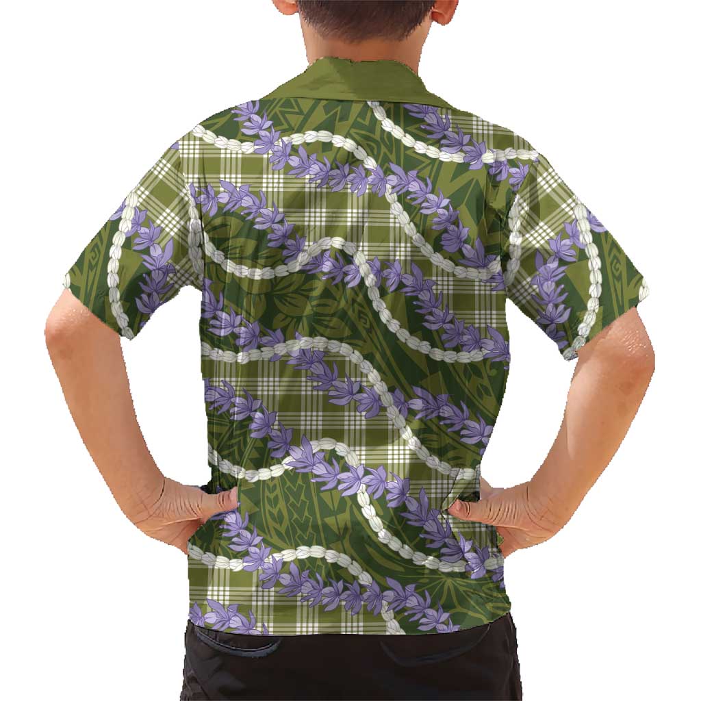 Green Hawaii Palaka Honohono Pikake Family Matching Off Shoulder Short Dress and Hawaiian Shirt Hawaiian Orchid Lei Polynesian Pattern LT14 - Polynesian Pride