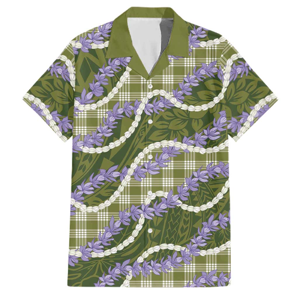 Green Hawaii Palaka Honohono Pikake Family Matching Off Shoulder Short Dress and Hawaiian Shirt Hawaiian Orchid Lei Polynesian Pattern LT14 Dad's Shirt - Short Sleeve Green - Polynesian Pride