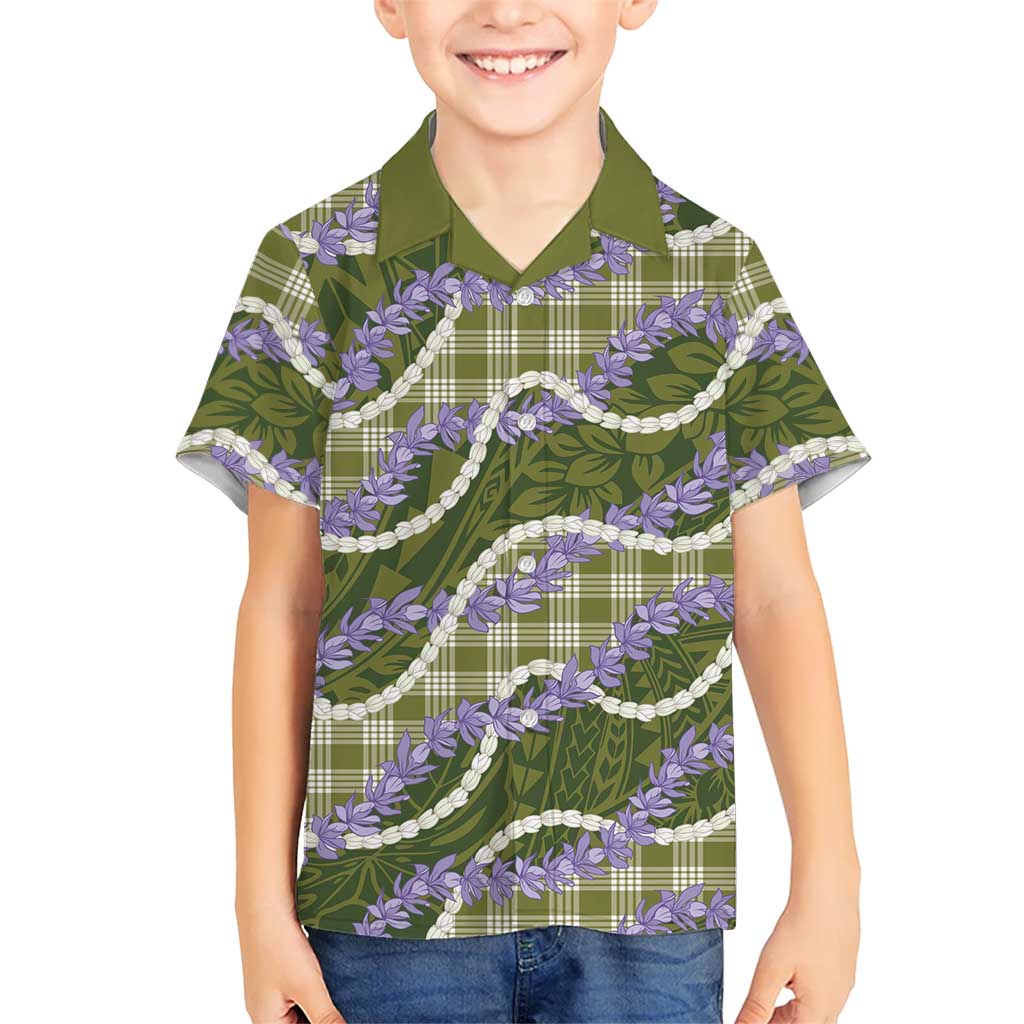 Green Hawaii Palaka Honohono Pikake Family Matching Off Shoulder Short Dress and Hawaiian Shirt Hawaiian Orchid Lei Polynesian Pattern LT14 - Polynesian Pride