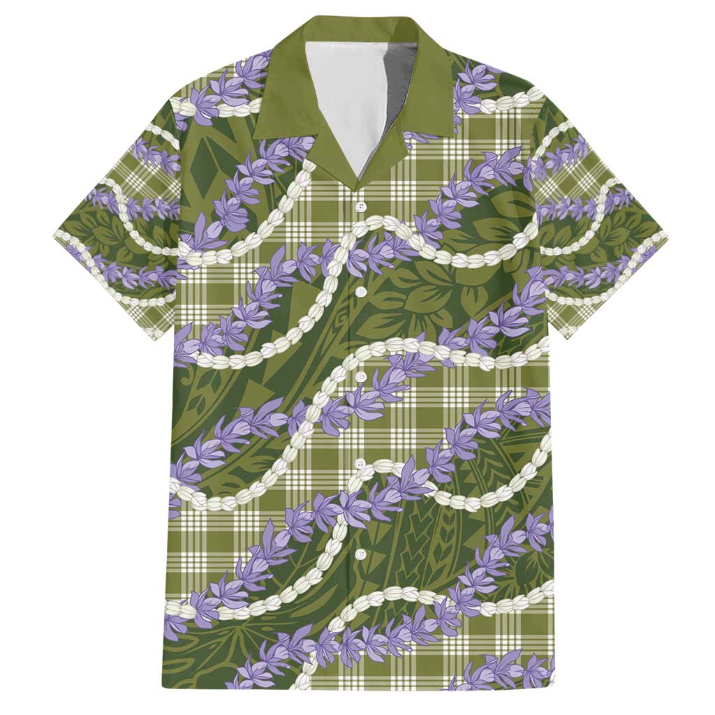 Green Hawaii Palaka Honohono Pikake Family Matching Short Sleeve Bodycon Dress and Hawaiian Shirt Hawaiian Orchid Lei Polynesian Pattern - Polynesian Pride