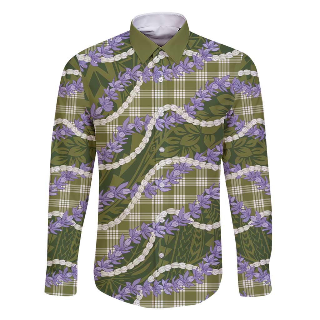 Green Hawaii Palaka Honohono Pikake Family Matching Short Sleeve Bodycon Dress and Hawaiian Shirt Hawaiian Orchid Lei Polynesian Pattern - Polynesian Pride