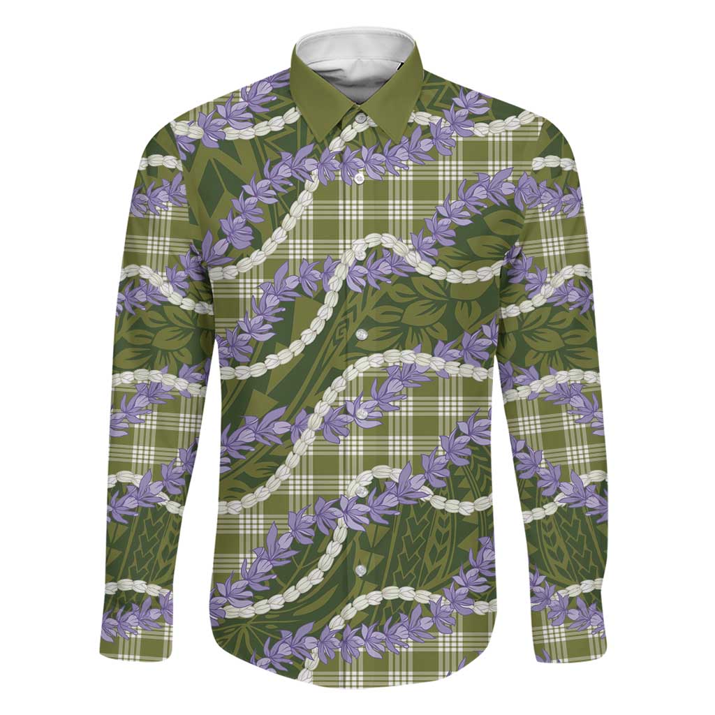 Green Hawaii Palaka Honohono Pikake Family Matching Summer Maxi Dress and Hawaiian Shirt Hawaiian Orchid Lei Polynesian Pattern LT14 Dad's Shirt - Long Sleeve Green - Polynesian Pride