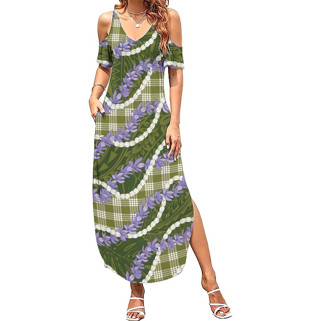 Green Hawaii Palaka Honohono Pikake Family Matching Summer Maxi Dress and Hawaiian Shirt Hawaiian Orchid Lei Polynesian Pattern LT14 Green - Polynesian Pride