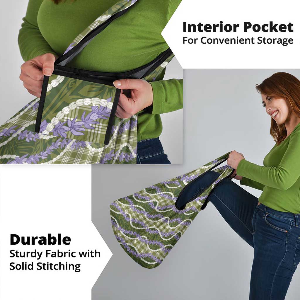 Green Hawaii Palaka Honohono Pikake Grocery Bag Hawaiian Orchid Lei Polynesian Pattern - Polynesian Pride