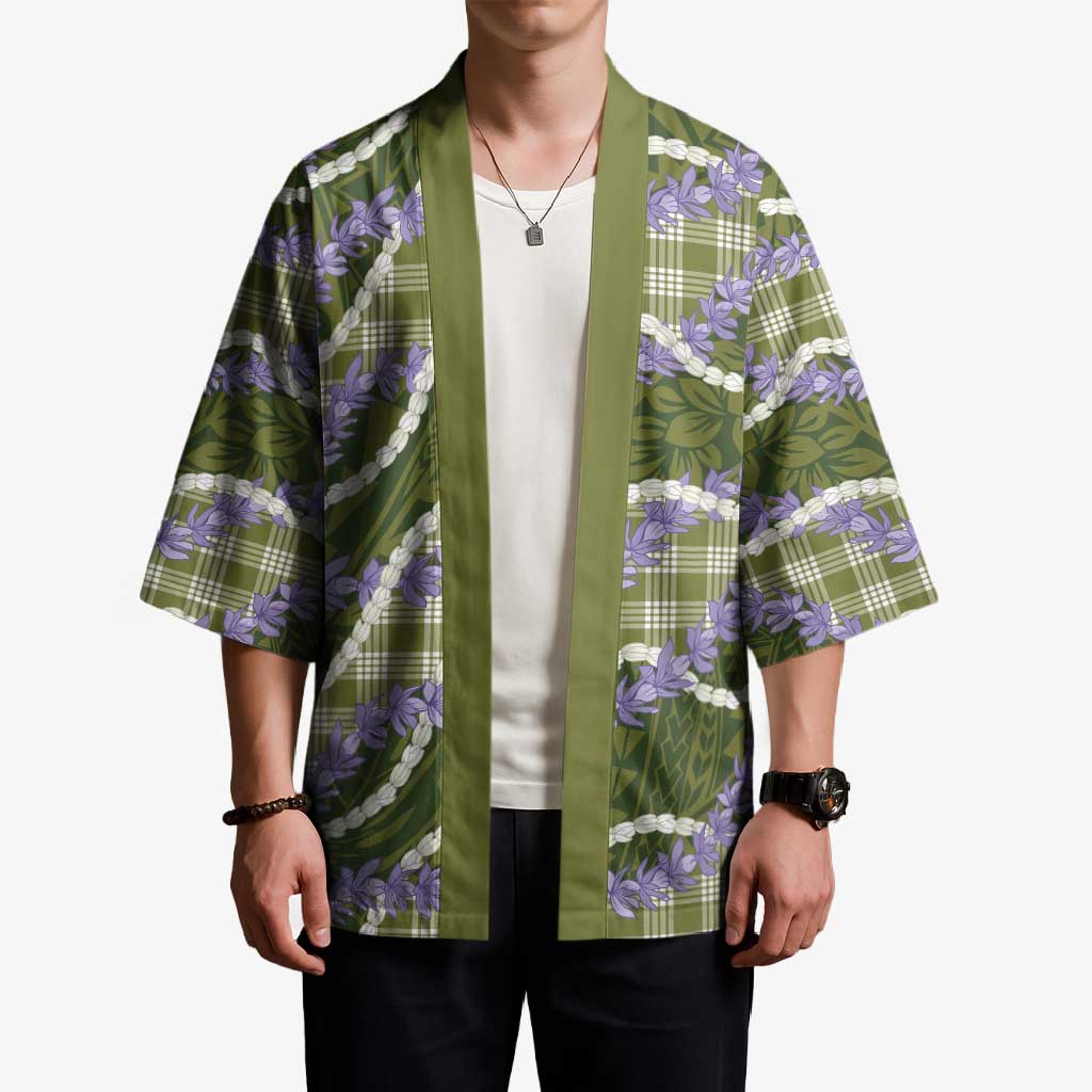 Green Hawaii Palaka Honohono Pikake Kimono Hawaiian Orchid Lei Polynesian Pattern - Polynesian Pride