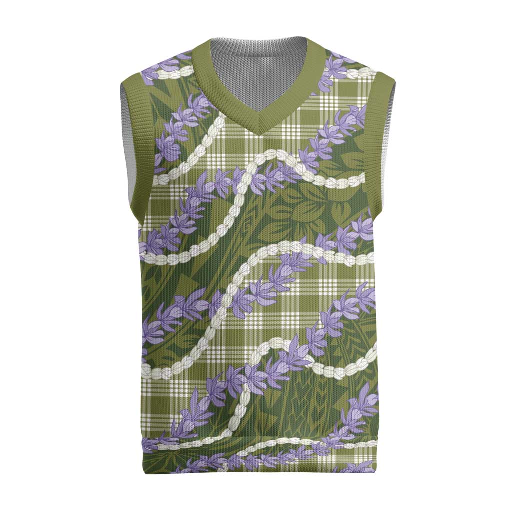Green Hawaii Palaka Honohono Pikake Christmas Knitted V-Neck Vest Hawaiian Orchid Lei Polynesian Pattern - Polynesian Pride
