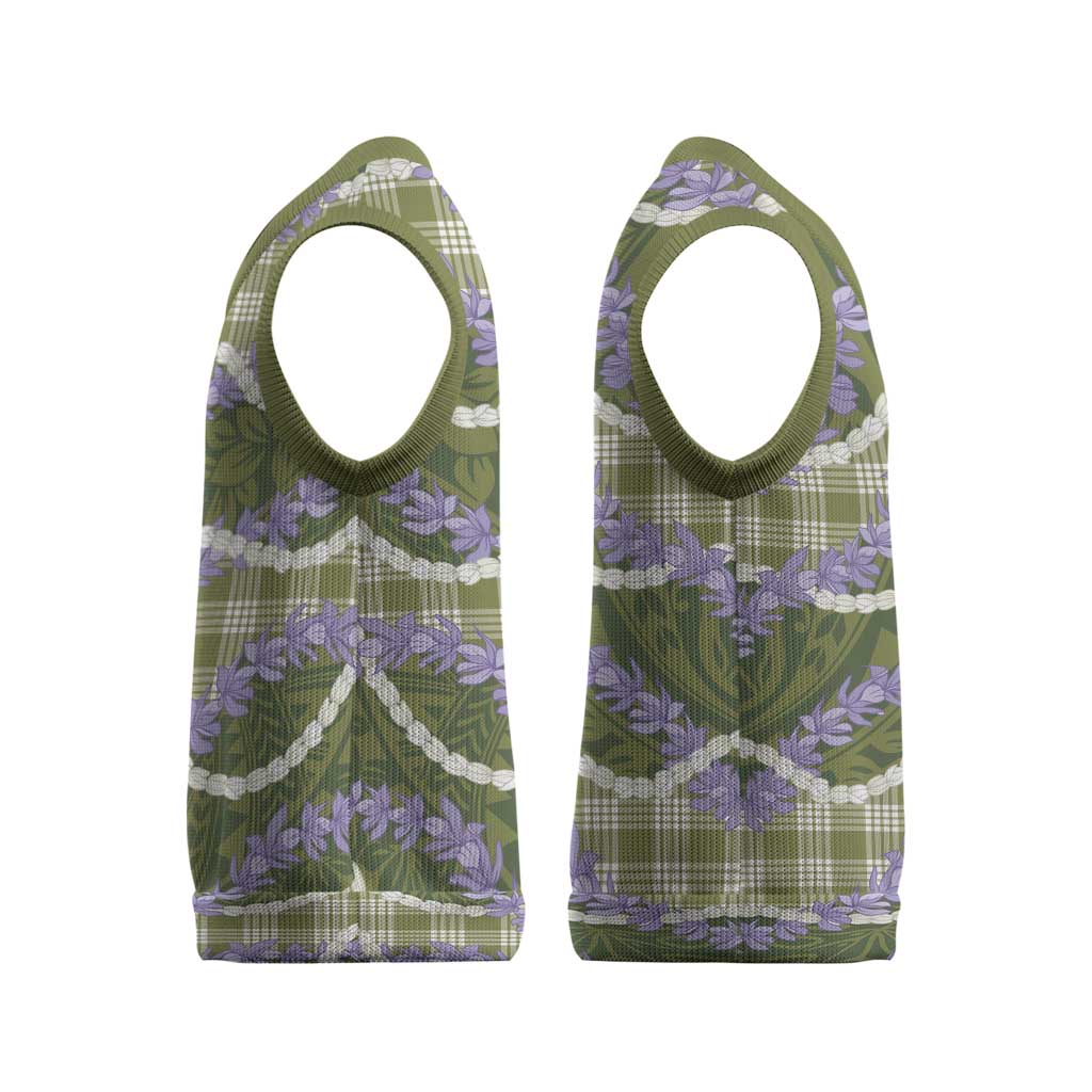 Green Hawaii Palaka Honohono Pikake Christmas Knitted V-Neck Vest Hawaiian Orchid Lei Polynesian Pattern - Polynesian Pride
