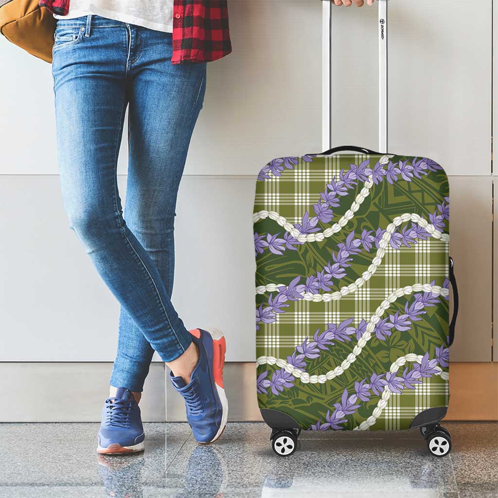 Green Hawaii Palaka Honohono Pikake Luggage Cover Hawaiian Orchid Lei Polynesian Pattern - Polynesian Pride