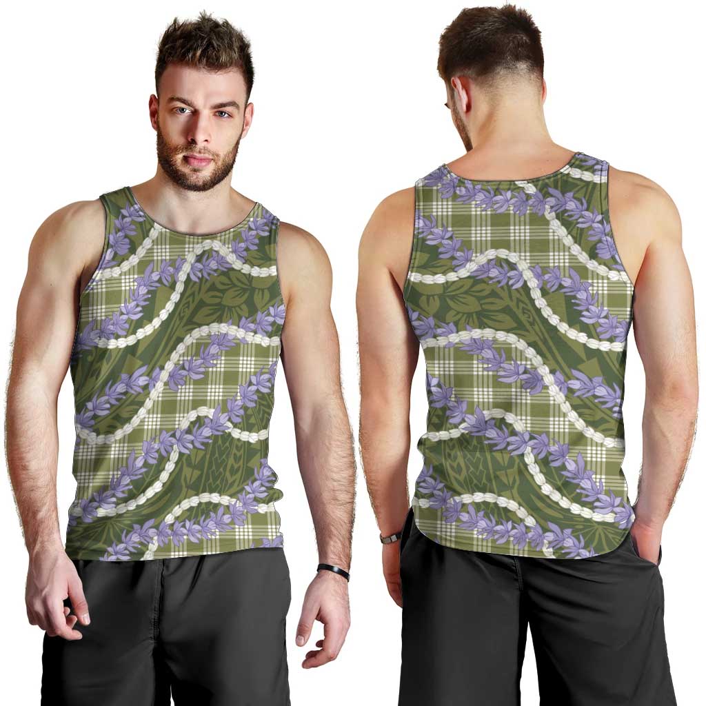 Green Hawaii Palaka Honohono Pikake Men Tank Top Hawaiian Orchid Lei Polynesian Pattern - Polynesian Pride