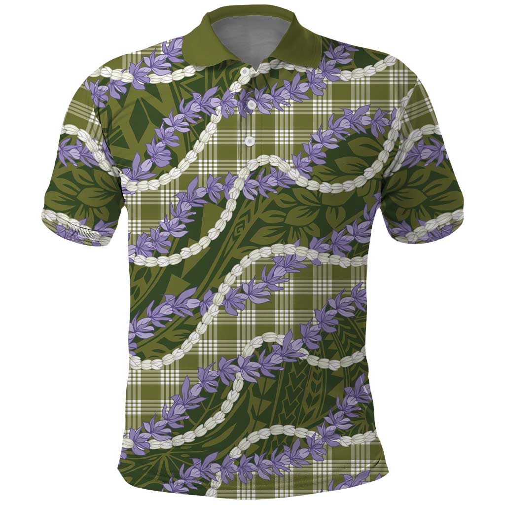 Green Hawaii Palaka Honohono Pikake Polo Shirt Hawaiian Orchid Lei Polynesian Pattern - Polynesian Pride