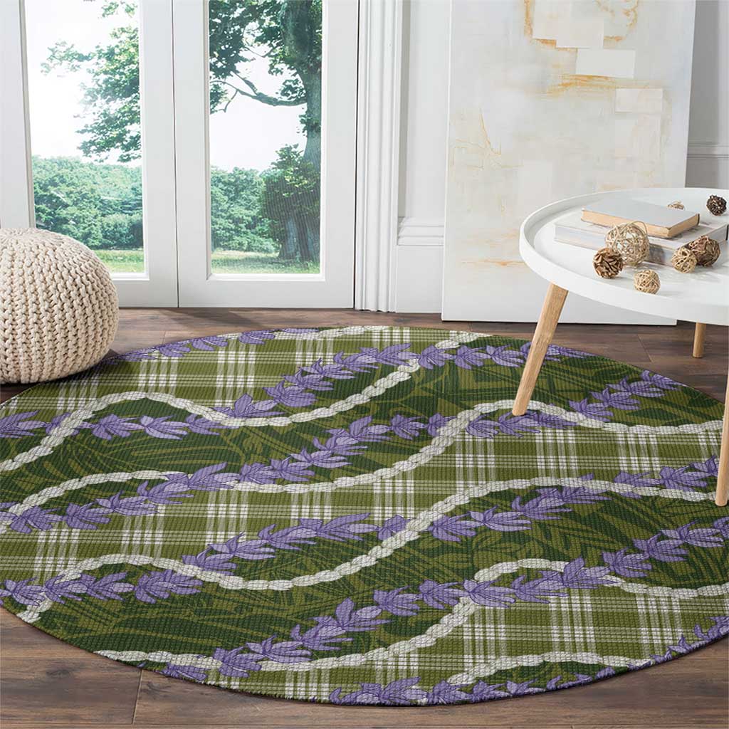 Green Hawaii Palaka Honohono Pikake Round Carpet Hawaiian Orchid Lei Polynesian Pattern - Polynesian Pride